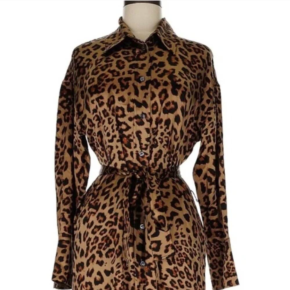 Banana Republic Muse 100% silk leopard cheetah print long sleeve maxi dress M